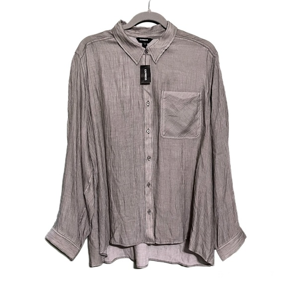 NWT Express | Mens Gray Semi Sheer Textured Button Down Shirt - Picture 1 of 6